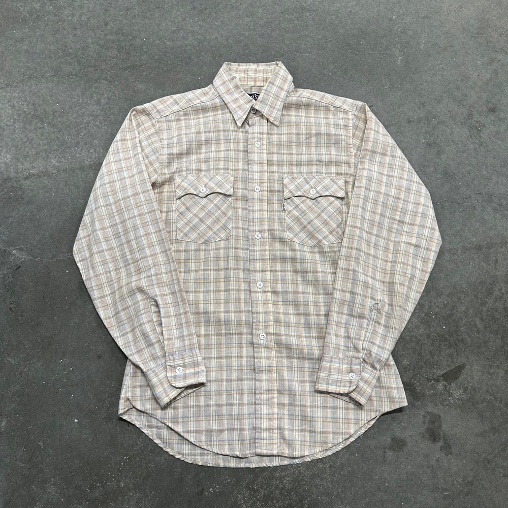 Vintage 80s Levis White Tab Plaid Western Flap Pocket Shirt Regular Fit USA Made